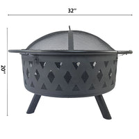 Round Metal Fire Pits BBQ Grill Outdoor Heater Wood Stove Garden Yard Picnic Fireplace Fire Pit Pit Heating with Mesh Cover