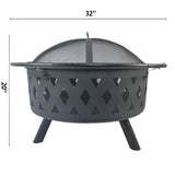 Round Metal Fire Pits BBQ Grill Outdoor Heater Wood Stove Garden Yard Picnic Fireplace Fire Pit Pit Heating with Mesh Cover