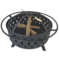 Round Metal Fire Pits BBQ Grill Outdoor Heater Wood Stove Garden Yard Picnic Fireplace Fire Pit Pit Heating with Mesh Cover