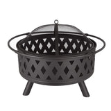 Round Metal Fire Pits BBQ Grill Outdoor Heater Wood Stove Garden Yard Picnic Fireplace Fire Pit Pit Heating with Mesh Cover