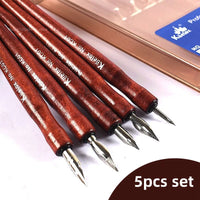 AOOKMIYA 5pcs Comic Pen Dip Pen Set Wooden Fountain Pen Holder G/D/whistle/round Nib Student Animation Painting Special Art Supplies