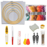 AOOKMIYA Complete Bamboo Embroidery Hoop Kit Includes Hoops Scissors Needles Threads Cloths and More Ideal for Craft Lovers and Beginners