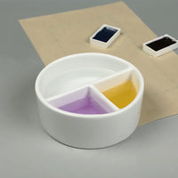 AOOKMIYA Round Ceramic Washing Palette Three-Grid White Porcelain Washing Plate Jingdezhen Porcelain Paint Palette Painting Art Supplies