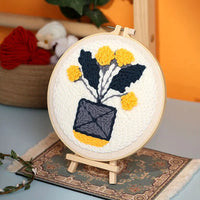 AOOKMIYA DIY Punch Needle Embroidery Kit with Yarn Floral Pattern Starter Kit Magic Tufting Set Poking Cross Stitch Tools For Knitting
