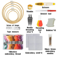 AOOKMIYA Complete Bamboo Embroidery Hoop Kit Includes Hoops Scissors Needles Threads Cloths and More Ideal for Craft Lovers and Beginners