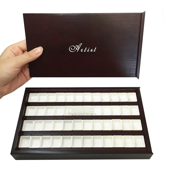 AOOKMIYA Bamboo Watercolor Sub-packing Box 24/36/48 Color Portable Watercolor Paint Storage Box with Lid Tray Painting Art Supplies