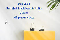 48pcs /Box Deli 8564 Black Long Tail Binder Clips Ticket Folder Holder Business Office Student Stationery Supplies 25mm