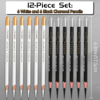 AOOKMIYA 12pcs Marie's White Charcoal Pencils Set,Sketch Highlight Pencils,for Sketching,Shading,Blending,Supplies for Beginners,Artists