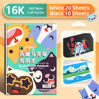 AOOKMIYA Marie's Acrylic Marker Pad,30 Sheets White and Black 32 lb/120 gsm Drawing Papers,Bleedproof Sketchbook for Alcohol Markers