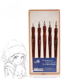 AOOKMIYA 5pcs Comic Pen Dip Pen Set Wooden Fountain Pen Holder G/D/whistle/round Nib Student Animation Painting Special Art Supplies