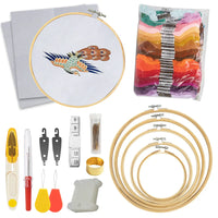 AOOKMIYA Complete Bamboo Embroidery Hoop Kit Includes Hoops Scissors Needles Threads Cloths and More Ideal for Craft Lovers and Beginners