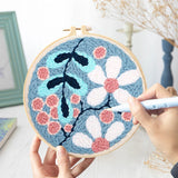 AOOKMIYA DIY Punch Needle Embroidery Kit with Yarn Floral Pattern Starter Kit Magic Tufting Set Poking Cross Stitch Tools For Knitting