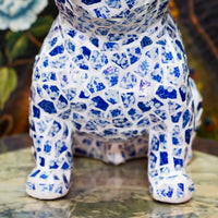 AOOKMIYA ART+ Creative Gifts Home Decor Blue White Porcelain Dog Statue Desktop Decoration Living Room Creative Dog Sculpture Art Ornaments Housewarming Gift