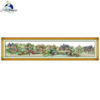 AOOKMIYA European Town Pattern Cross Stitch Kits Stamped Counted Canvas Aida 16CT 14CT 11CT DIY Embroidery Needlework Hand Decoration Set