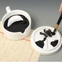 AOOKMIYA Ceramic with Lid  Ink Plate  White Porcelain  Calligraphy Ink Plate  Painting PalettePen Shelving Brush Painting Supplies