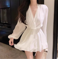 AOOKDRESS French romantic moonlight tulle long-sleeved dress female summer temperament small gentle wind waist lace-up skirt