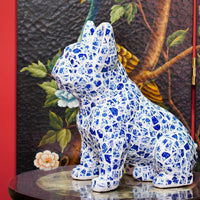 AOOKMIYA ART+ Creative Gifts Home Decor Blue White Porcelain Dog Statue Desktop Decoration Living Room Creative Dog Sculpture Art Ornaments Housewarming Gift