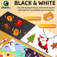 AOOKMIYA Marie's Acrylic Marker Pad,30 Sheets White and Black 32 lb/120 gsm Drawing Papers,Bleedproof Sketchbook for Alcohol Markers