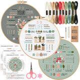 AOOKMIYA 3 Sets Embroidery Kit for Beginners, Embroidery Starter Kit Stitches Practice Kit Stamped Cross Stitch Sets with Tools
