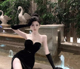 AOOKDRESS Black dress dress high-end light luxury small toasts wear temperament socialite velvet dress with chest