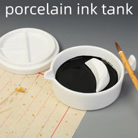 AOOKMIYA Ceramic with Lid  Ink Plate  White Porcelain  Calligraphy Ink Plate  Painting PalettePen Shelving Brush Painting Supplies