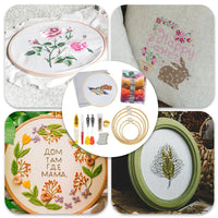 AOOKMIYA Complete Bamboo Embroidery Hoop Kit Includes Hoops Scissors Needles Threads Cloths and More Ideal for Craft Lovers and Beginners