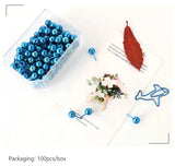 Tachinhas de Polegar Pins para Cork Board, Thumbtack Desenho Pins, Bola Azul Brilhante, Foto Decorativa, Wall Map Pins