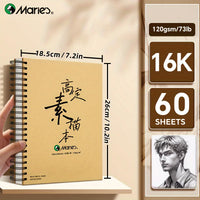 AOOKMIYA 1pc Marie's Spiral Sketch Book,16k/A4/8K with 60-Sheet Packs,73lb/120GSM,Notebook for Drawing,Writing Gift for Artist and Adults