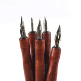 AOOKMIYA 5pcs Comic Pen Dip Pen Set Wooden Fountain Pen Holder G/D/whistle/round Nib Student Animation Painting Special Art Supplies