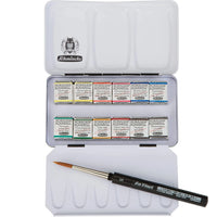 Schmincke 12 Color x 1/2 Pans Professional Painter Watercolor Solid Paints With DaVinci No.5 Paint Brush Artists Watercolors Set