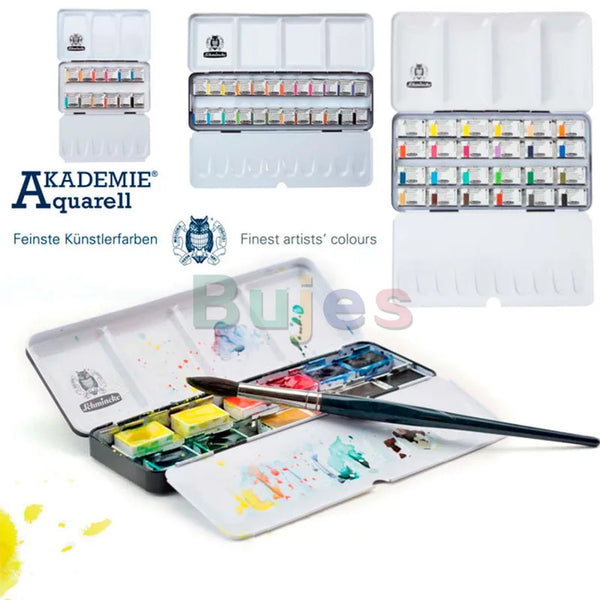 Schmincke AKADEMIE Aquarell Solid 12 24 Half Pans, Art Supplies ,Artist Quality Watercolor, Metal Boxed