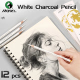 AOOKMIYA 12pcs Marie's White Charcoal Pencils Set,Sketch Highlight Pencils,for Sketching,Shading,Blending,Supplies for Beginners,Artists