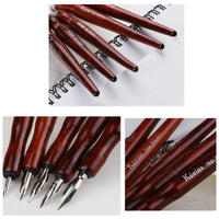 AOOKMIYA 5pcs Comic Pen Dip Pen Set Wooden Fountain Pen Holder G/D/whistle/round Nib Student Animation Painting Special Art Supplies