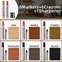 AOOKMIYA 13pcs Furniture Markers Crayon Sharpener Set, Wood Scratch Repair Kit Waterproof Pen for Floors, Tables, Desks, Stains Oak Maple