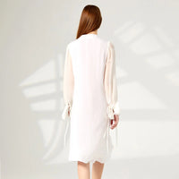 AOOKDRESS Silk Dark Jacquard White Asymmetric Neckline Long Sleeve Pearl Hole Decorative Silk Dress AY230