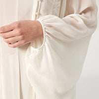 AOOKDRESS Silk Dark Jacquard White Asymmetric Neckline Long Sleeve Pearl Hole Decorative Silk Dress AY230