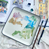 AOOKMIYA AOOKMIYA  Sminky 12-color Watercolor Palette Pure White Ceramic Square Rectangular Chinese Painting Palette with Lid Easy To Clean