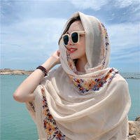 Soft Cotton Hijab Scarf Embroidery Floral Shawls For Women Muslim Solid Pashmina Autumn Wraps Headband 2023 New Design 180*90cm