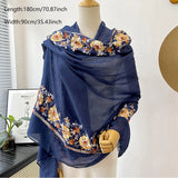 Soft Cotton Hijab Scarf Embroidery Floral Shawls For Women Muslim Solid Pashmina Autumn Wraps Headband 2023 New Design 180*90cm