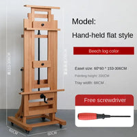 AOOKMIYA Solid Wood Hand Cranked Artist Easel Stand Floor Mounted Rack For Painting Liftable Horizontal Vertical Dual-Purpose Art Tools