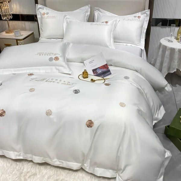 Solid color princess wind ice silk four-piece bed sheet quilt cover summer cool and comfortable comforter bedding sets