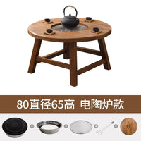 Solid wood charcoal stove around the stove to cook tea table folding chair combination outdoor barbecue hot pot