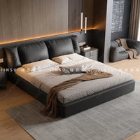 AOOKMIYA Soufflé black leather bed master bedroom high-end atmosphere modern simple air pressure storage minimalist soft bag double weddi