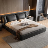 AOOKMIYA Soufflé black leather bed master bedroom high-end atmosphere modern simple air pressure storage minimalist soft bag double weddi
