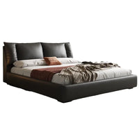 AOOKMIYA Soufflé black leather bed master bedroom high-end atmosphere modern simple air pressure storage minimalist soft bag double weddi