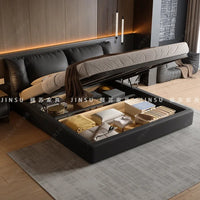 AOOKMIYA Soufflé black leather bed master bedroom high-end atmosphere modern simple air pressure storage minimalist soft bag double weddi
