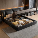 AOOKMIYA Soufflé black leather bed master bedroom high-end atmosphere modern simple air pressure storage minimalist soft bag double weddi