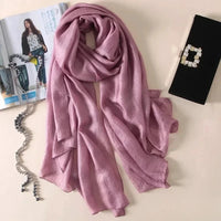 Spring New Linen Long Sunscreen Summer Beach Scarf Shawl Cotton Linen Solid Color Pearl Light Gift Silk Women Wraps Accessories