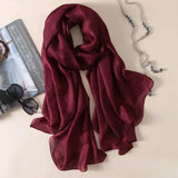 Spring New Linen Long Sunscreen Summer Beach Scarf Shawl Cotton Linen Solid Color Pearl Light Gift Silk Women Wraps Accessories