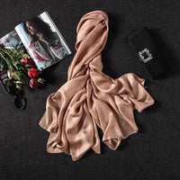 Spring New Linen Long Sunscreen Summer Beach Scarf Shawl Cotton Linen Solid Color Pearl Light Gift Silk Women Wraps Accessories